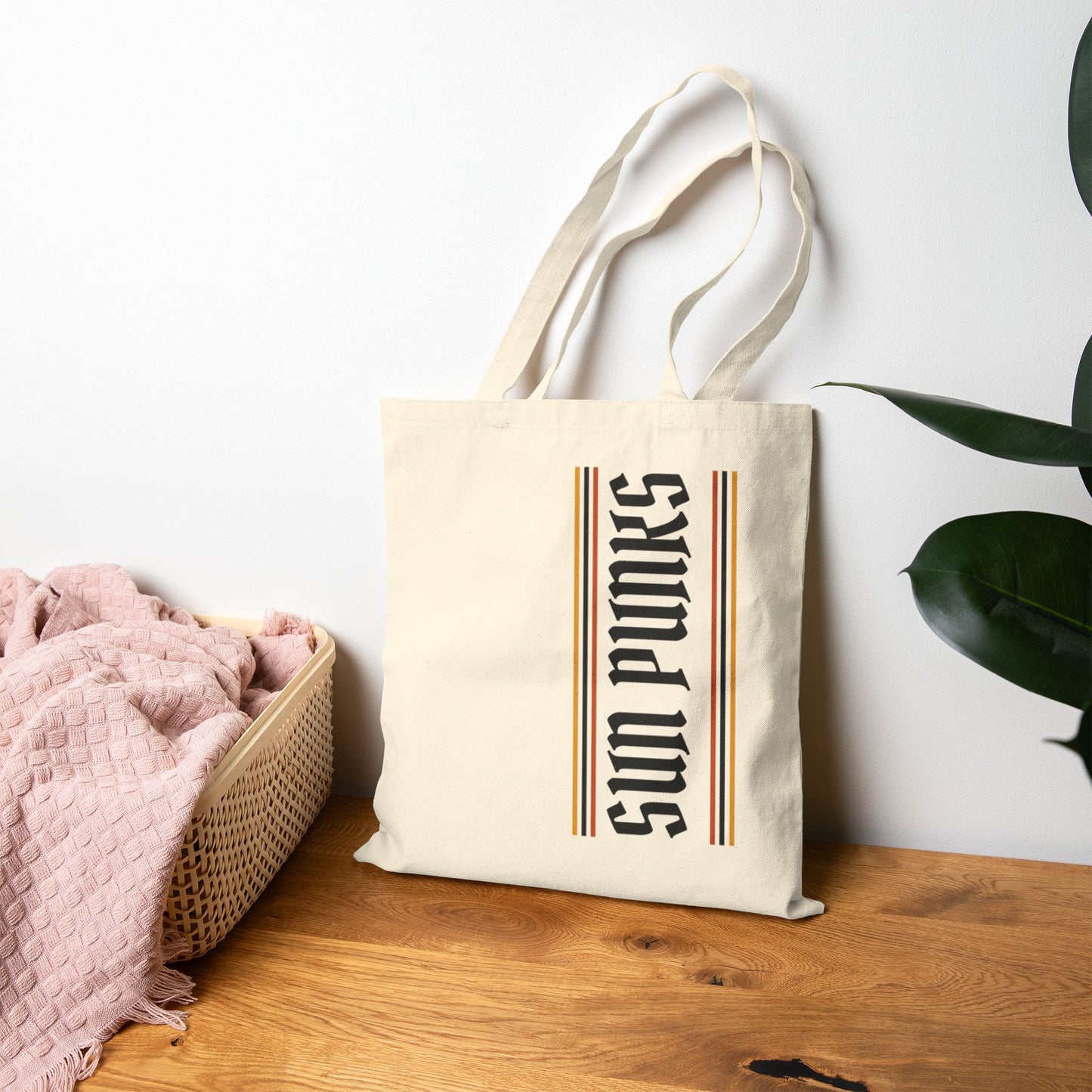 Vertical Sun Punks Cotton Canvas Tote Bag - Eco-Friendly Shopping & Beach Bag