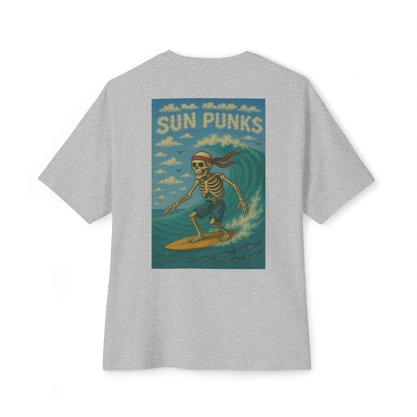 Unisex Oversized Boxy Tee - Sun Punks Surfer Skeleton Graphic T-Shirt